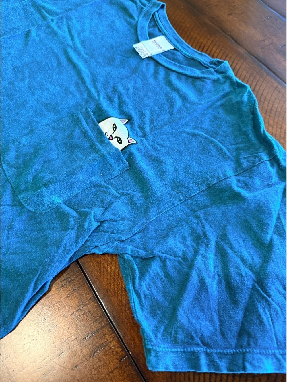 RIPNDIP Lord Nermal Pocket T Shirt Men's Medium Blue Teal Cat Graphic Tee